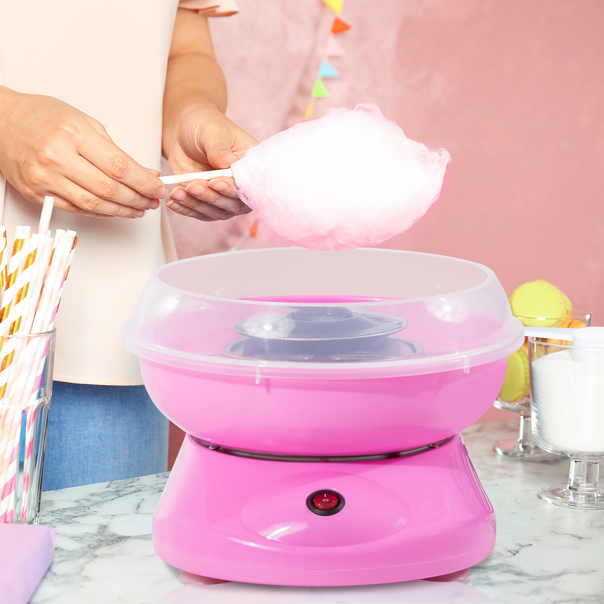 Candy Floss Machine 450W Pink Stainless Steel 2 Quartz Tubes Party Treats UK