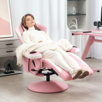 HOMCOM Pink 135° Manual Recliner Swivel Armchair PU Sofa Chair Footrest 130kg