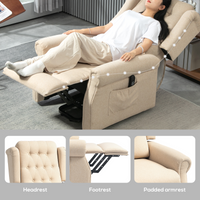 HOMCOM Power Lift Recliner Armchair Wingback Button Tufted Beige 135kg Electric Lift