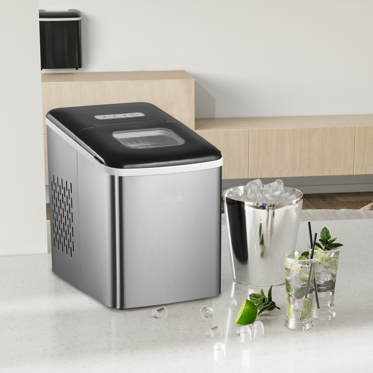 HOMCOM Portable Countertop Ice Maker Machine, Black, 9 Bullet Ice in 8 Min