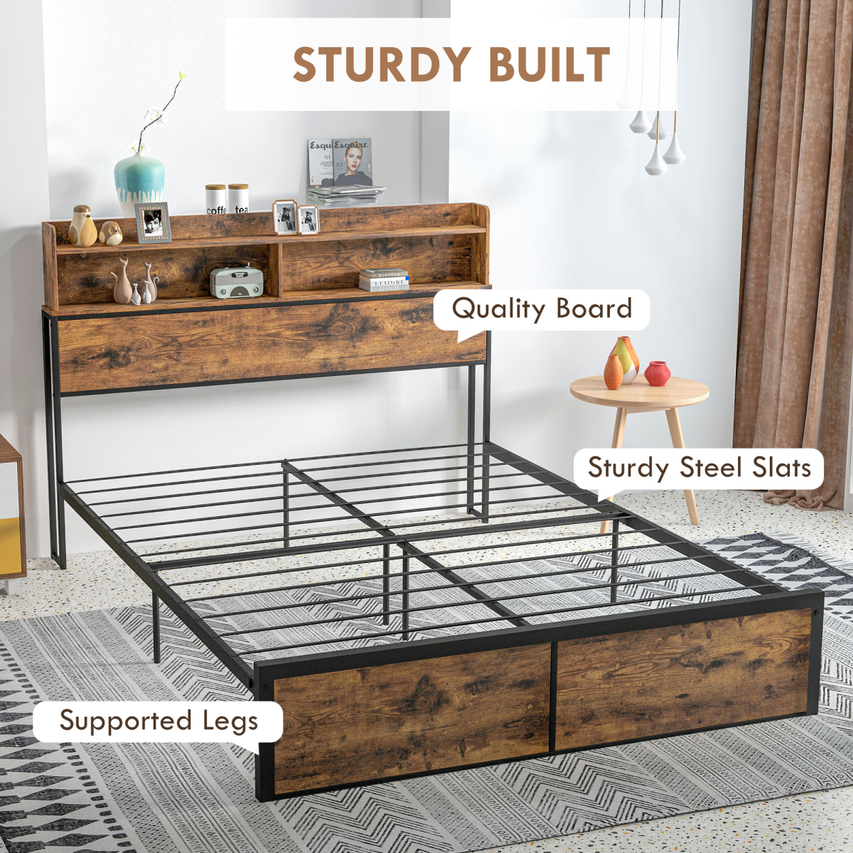 HOMCOM King Bed Frame 5.2FT with Storage Headboard & Under Bed Storage