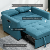 HOMCOM 2 Seater Sofa Bed Convertible Click-Clack Settee Blue w/ Cushions Pockets