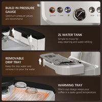 HOMCOM Espresso Machine with Bean Grinder & Steam Wand, 15 Bar, Silver
