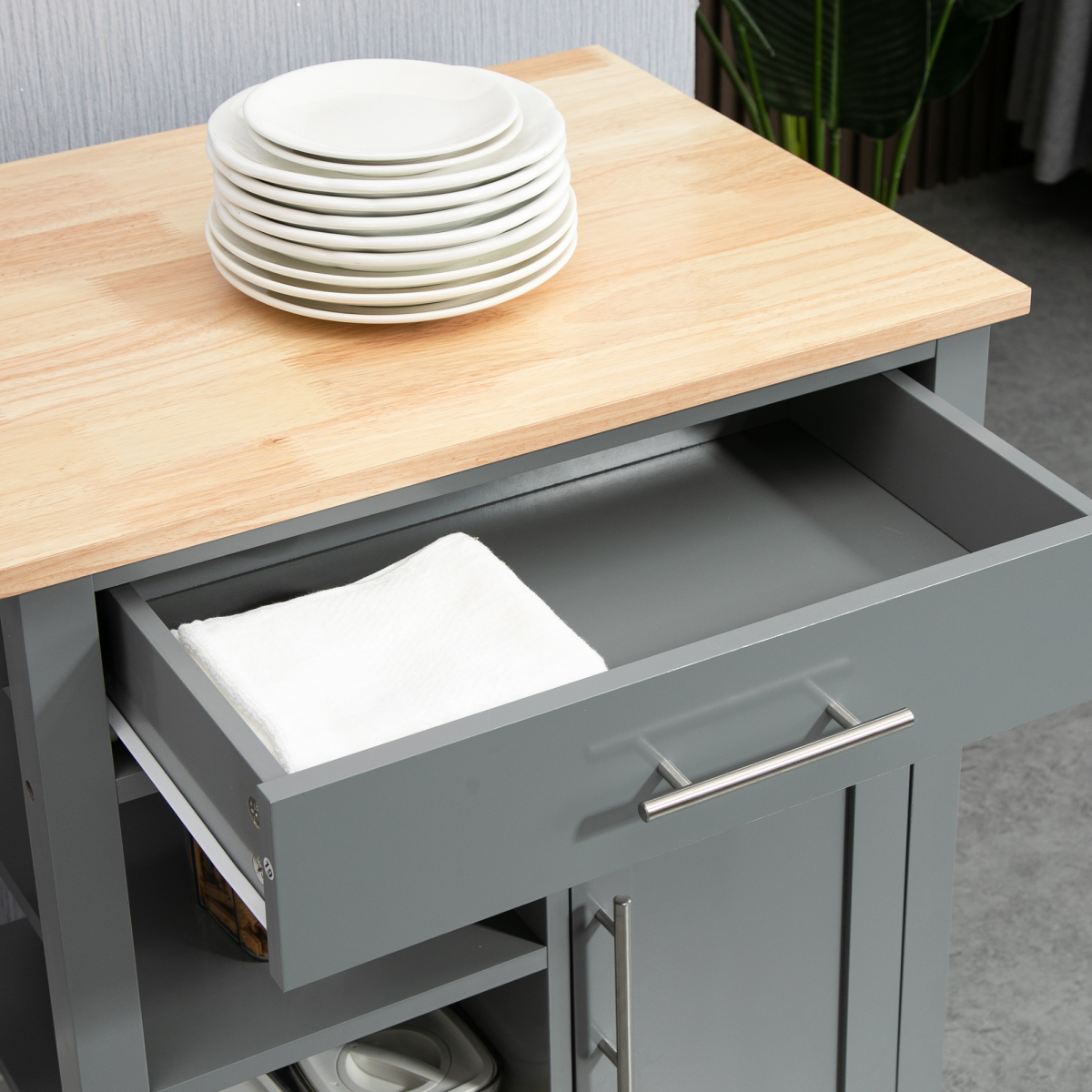Kitchen Trolley Utility Cart on Wheels Grey with Drawer & Open Shelf Storage
