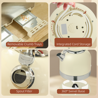 HOMCOM Cream 1.7L 3000W Electric Kettle & 4-Slice Toaster Set, 7-Level Browning