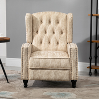 HOMCOM Beige Marble Effect Manual Reclining Armchair Footrest Nailhead Studs 150kg