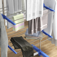 HOMCOM 3-Tier Stainless Steel Clothes Airer Drying Rack, Folding w Wheels Blue