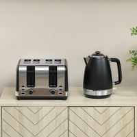 HOMCOM Black 1.7L 3000W Kettle & 4-Slice 1860W Toaster Set w/ Crumb Tray