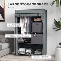 HOMCOM Fabric Portable Wardrobe with 2 Fabric Drawers, Hanging Rail, Grey