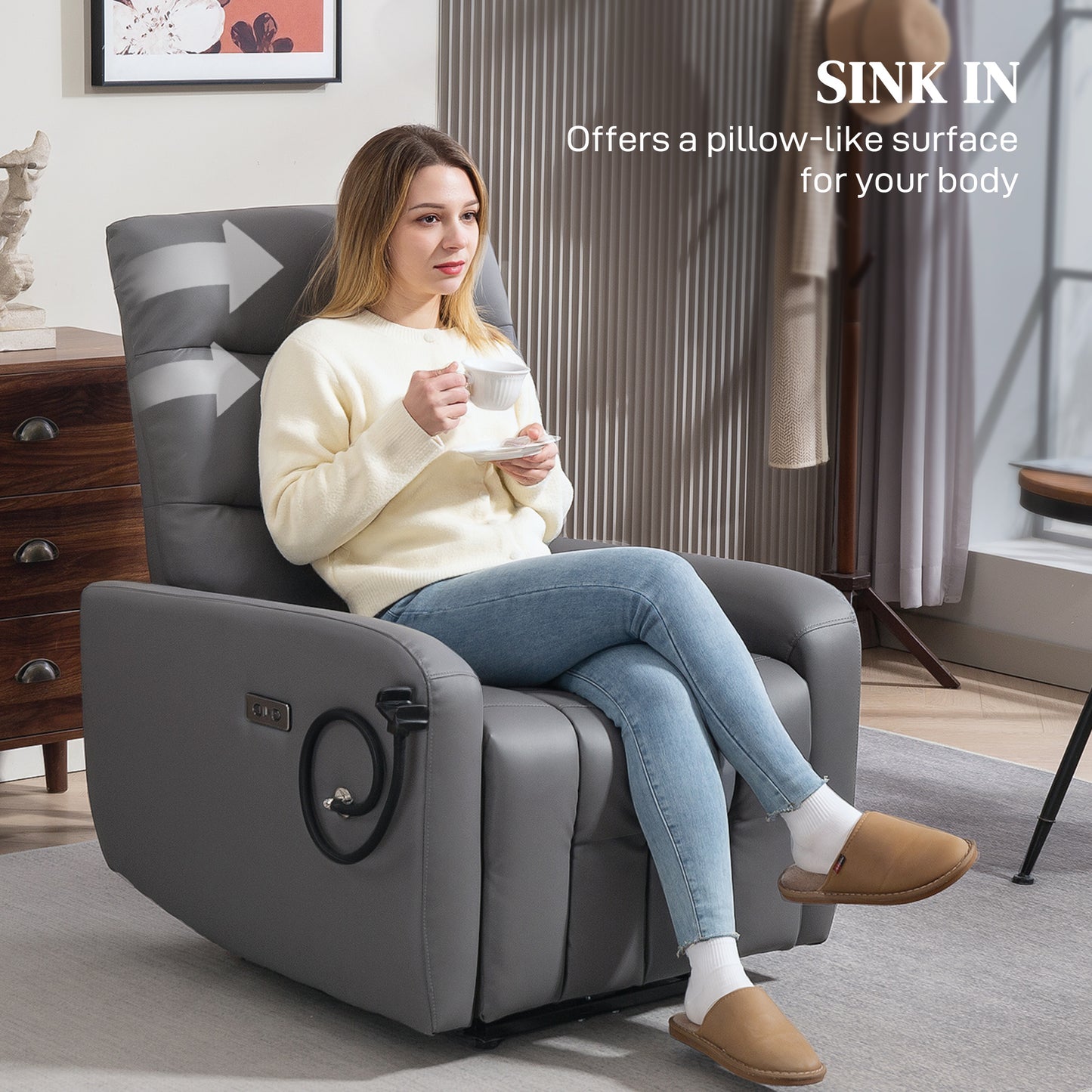 HOMCOM Electric Recliner Chair with Phone Holder, USB Charge Port, Grey