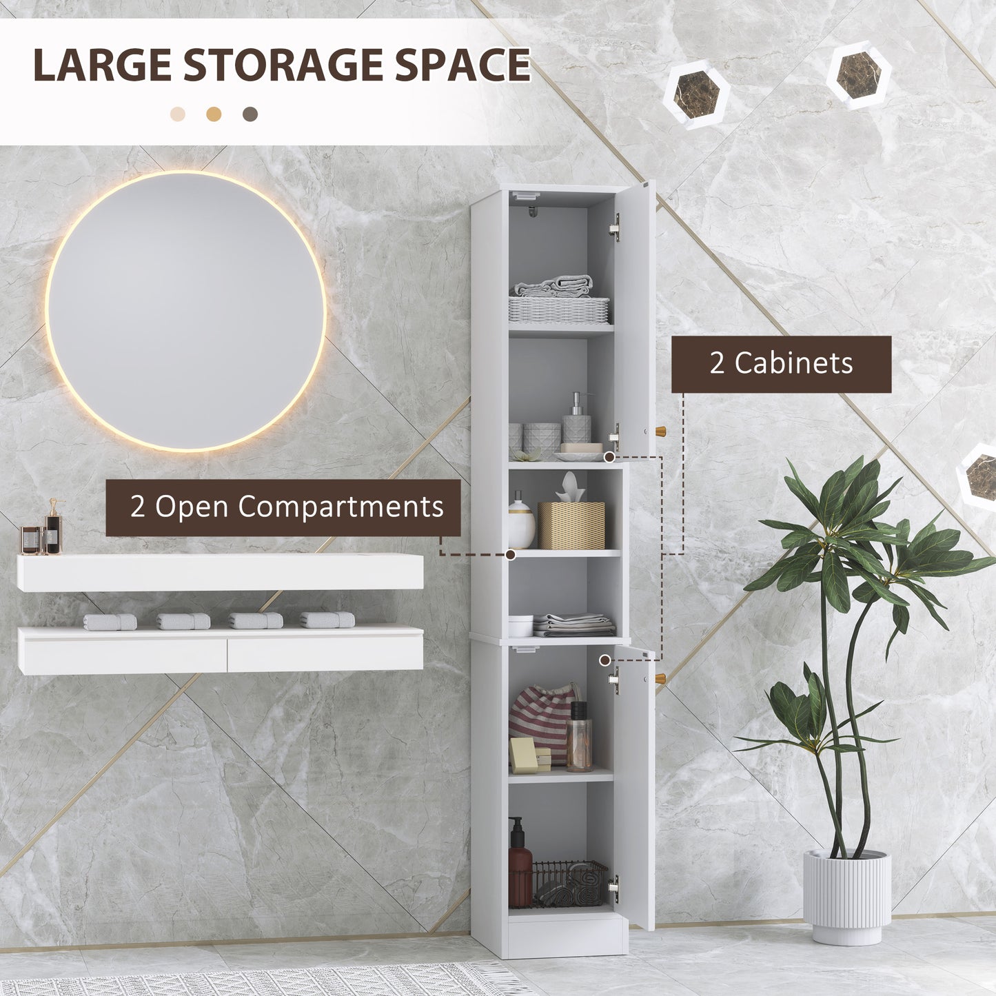HOMCOM Slim Bathroom Storage Unit, Bathroom Cabinet with Doors, White