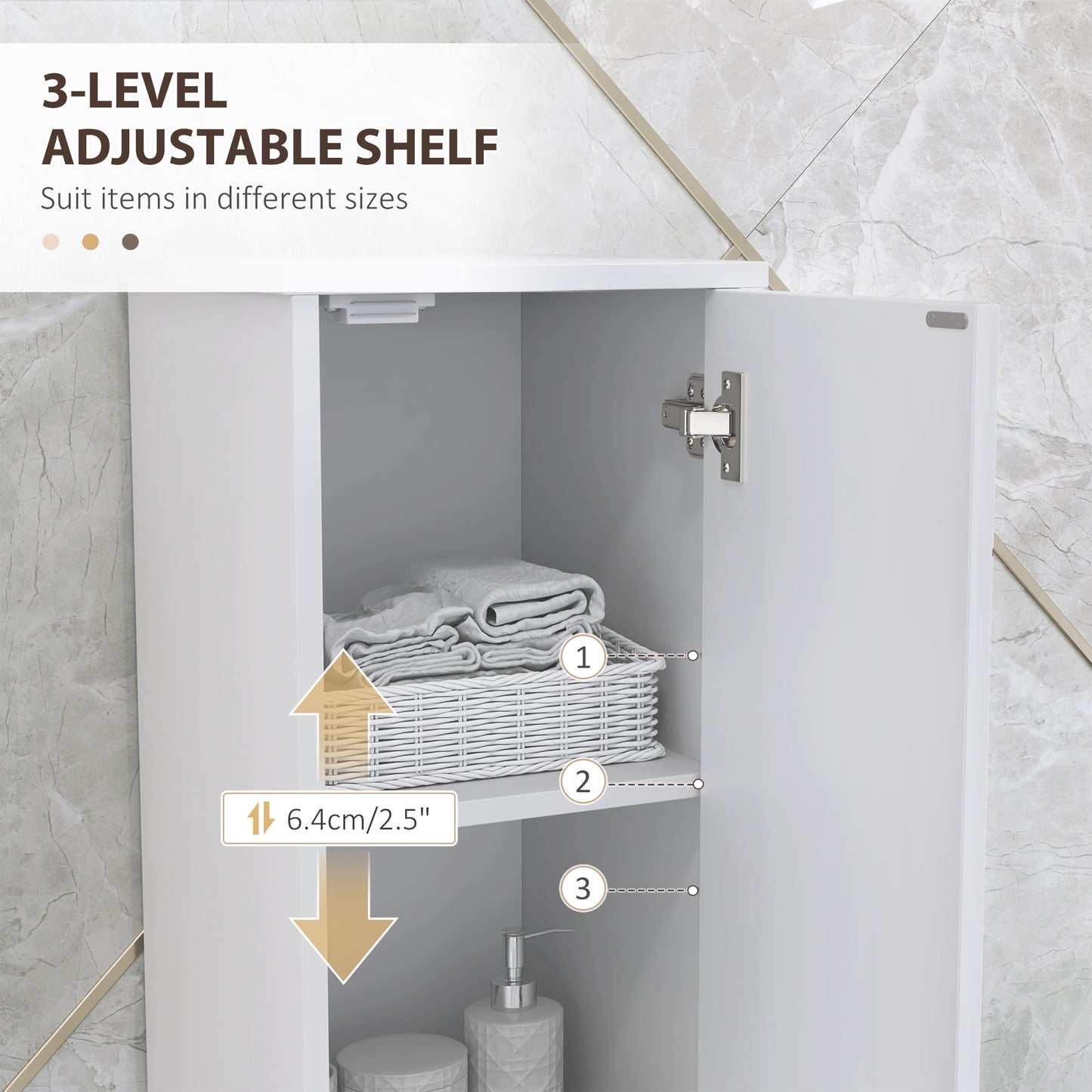 HOMCOM Slim Bathroom Storage Unit, Bathroom Cabinet with Doors, White