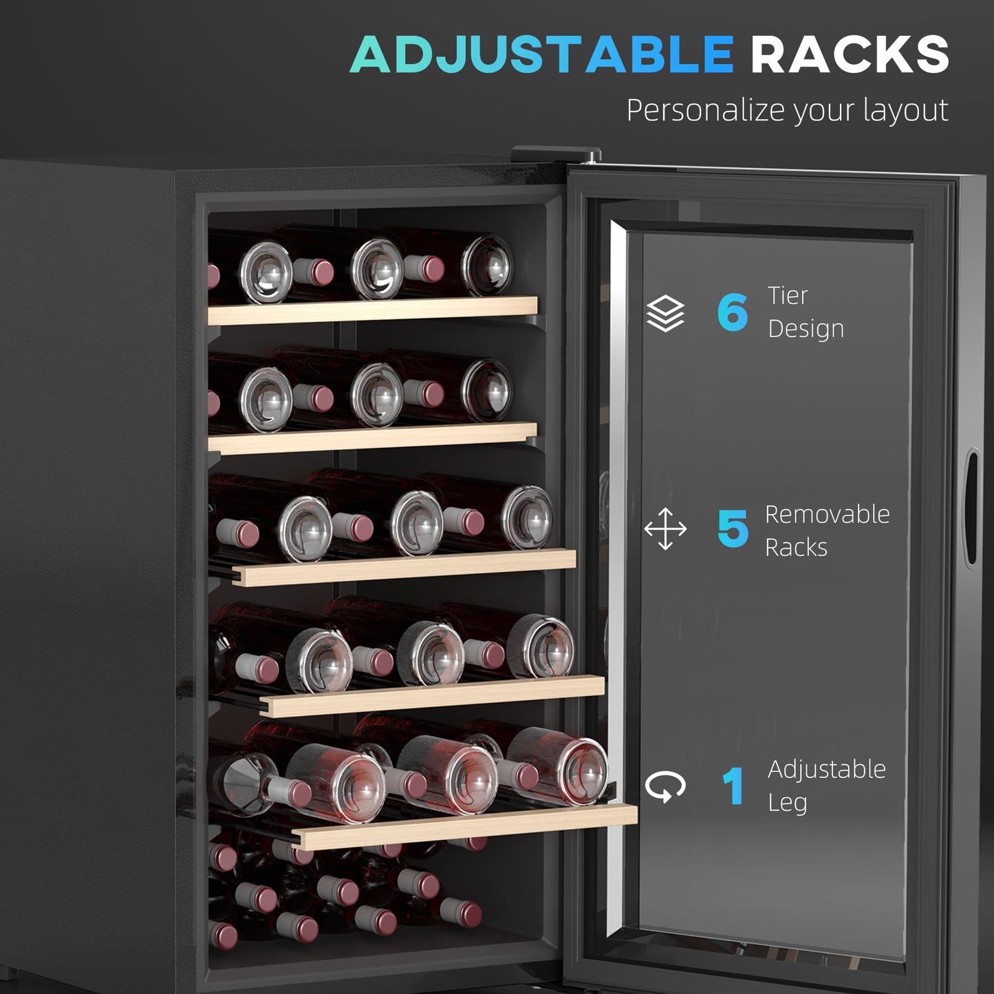 HOMCOM 41-Bottle Freestanding Wine Cooler Fridge with UV-Glass Door, Black
