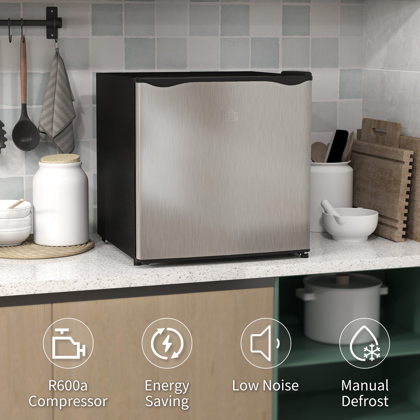 HOMCOM 35L Tabletop Freezer, Adjustable -24 to -14°C, Reversible Door, Silver