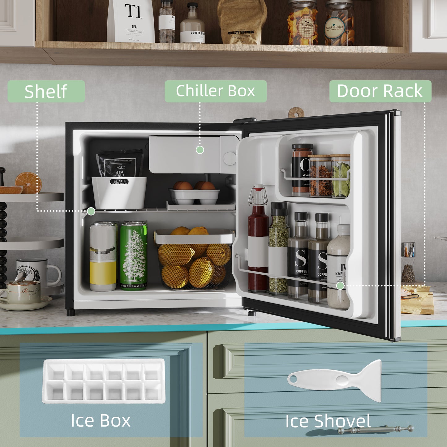 HOMCOM 46L Mini Fridge Countertop Chiller Box 0-8℃ Adjustable Temp Silver