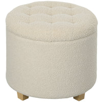 HOMCOM 45cm Round Ottoman with Storage, Lid, Cashmere Footstool, Cream White