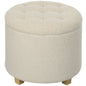 HOMCOM 45cm Round Ottoman with Storage, Lid, Cashmere Footstool, Cream White
