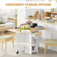 HOMCOM Foldable Dining Table, Drop Leaf Table with Storage for Kitchen, Oak