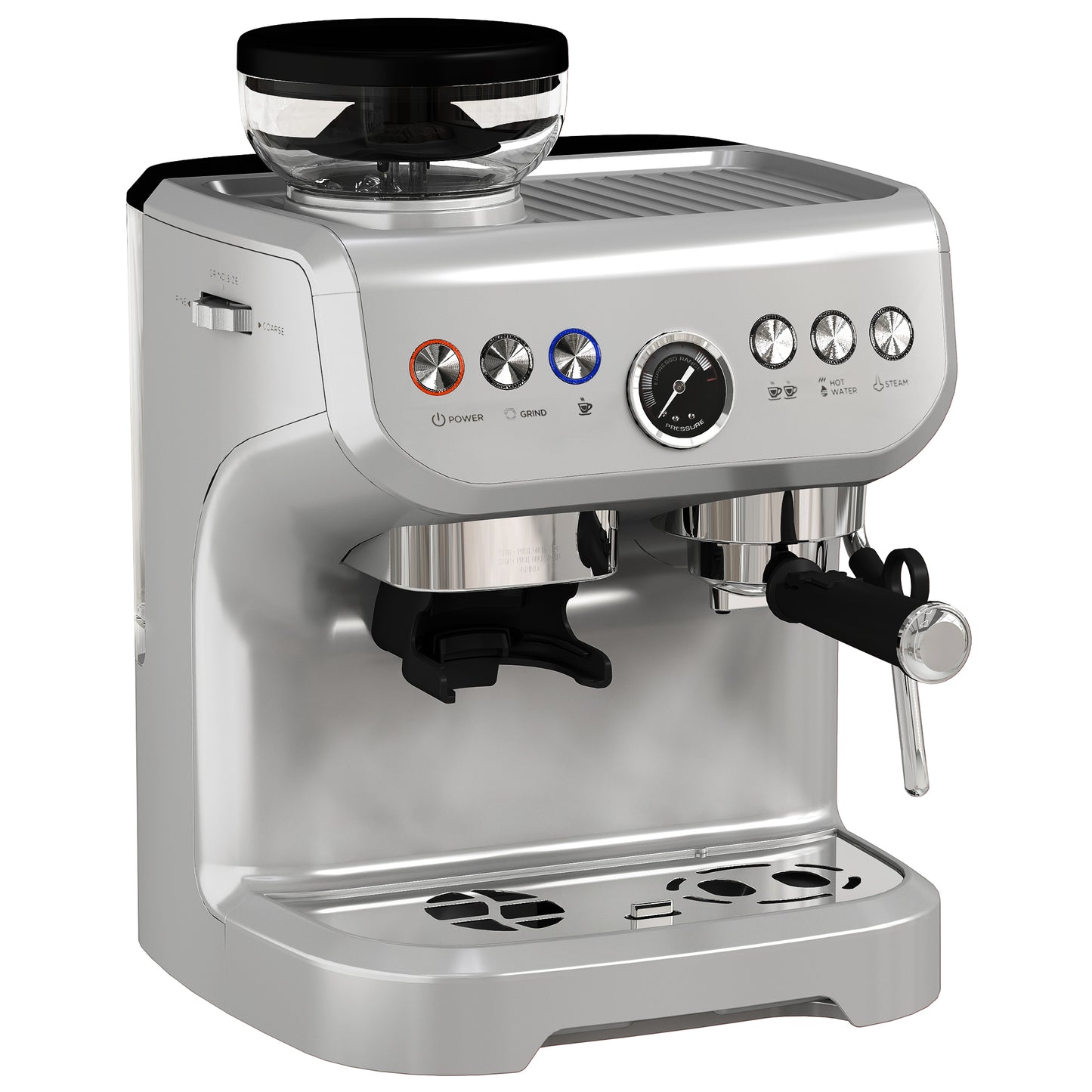 HOMCOM Espresso Machine with Bean Grinder & Steam Wand, 15 Bar, Silver