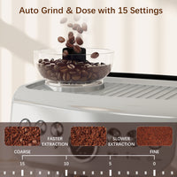 HOMCOM Espresso Machine with Bean Grinder & Steam Wand, 15 Bar, Silver