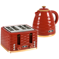 HOMCOM Red 1.7L Rapid Boil Kettle & 4 Slice Toaster Set Pebbled Design UK