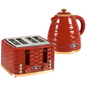 HOMCOM Red 1.7L Rapid Boil Kettle & 4 Slice Toaster Set Pebbled Design UK
