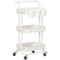 HOMCOM 3-Tier Utility Cart, Rolling Serving Trolley with Baskets and Hooks