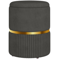 HOMCOM Grey Round Storage Pouffe Footstool Cushioned Top Hidden Space Velvet UK
