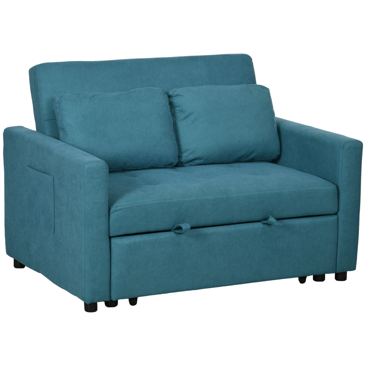 HOMCOM 2 Seater Sofa Bed Convertible Click-Clack Settee Blue w/ Cushions Pockets