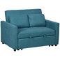 HOMCOM 2 Seater Sofa Bed Convertible Click-Clack Settee Blue w/ Cushions Pockets