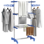 HOMCOM 3-Tier Stainless Steel Clothes Airer Drying Rack, Folding w Wheels Blue