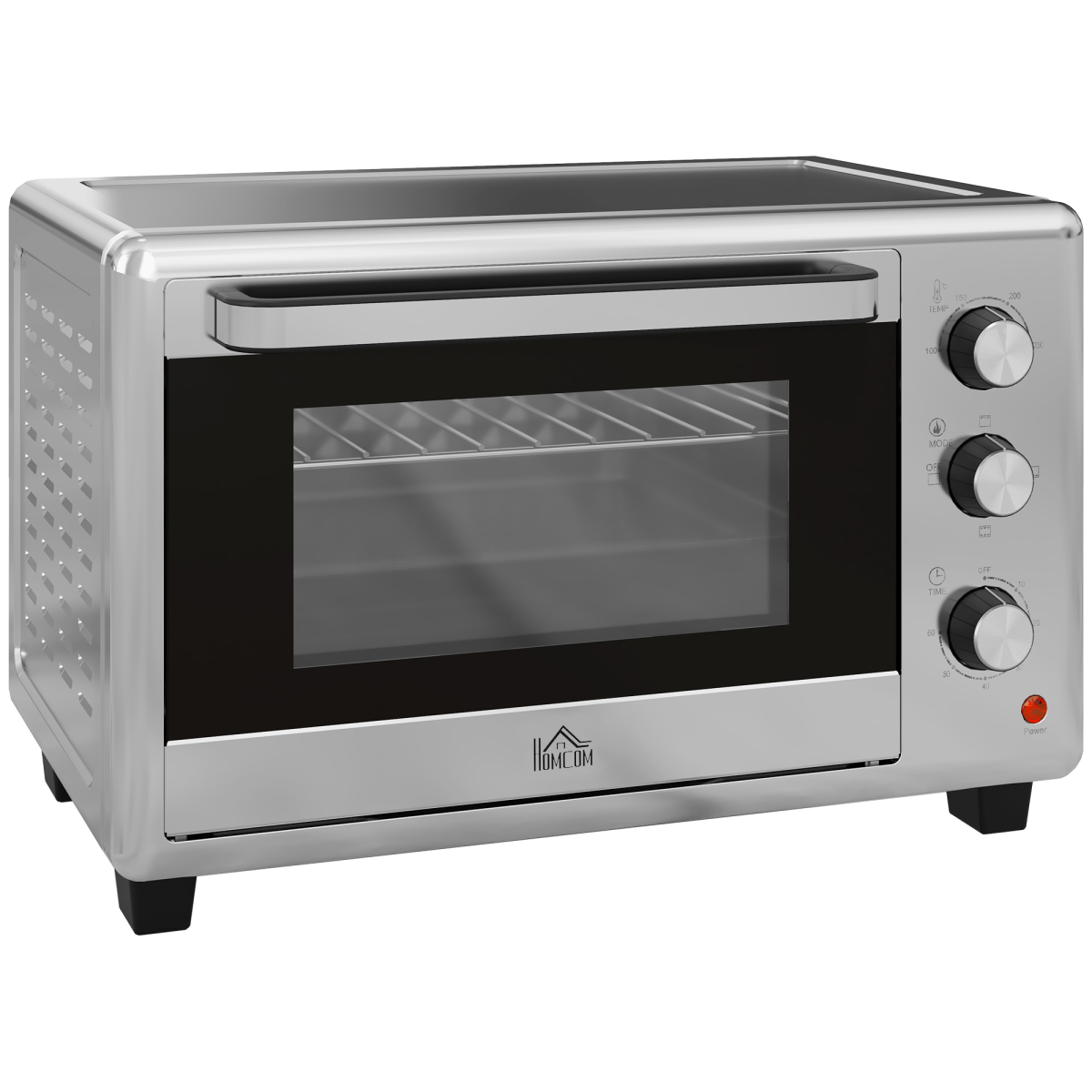 HOMCOM 30L Mini Oven 1600W Silver Adjustable Thermostat Timer 60 Min 3 Heat