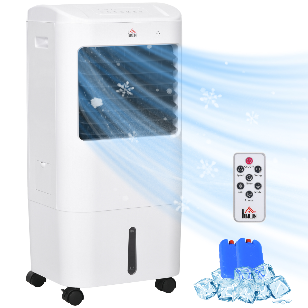 HOMCOM 3-in-1 Air Cooler Fan & Ice, Oscillation, Humidify, Wheels, Timer, UK
