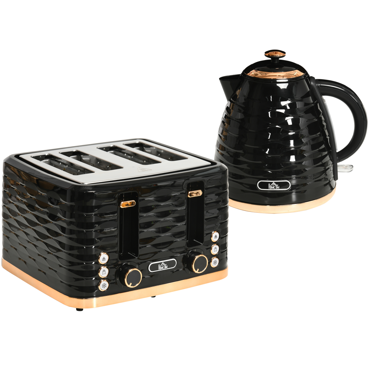 HOMCOM Electric Kettle Toaster Set 1.7L Rapid Boil 4 Slice Black UK Plug
