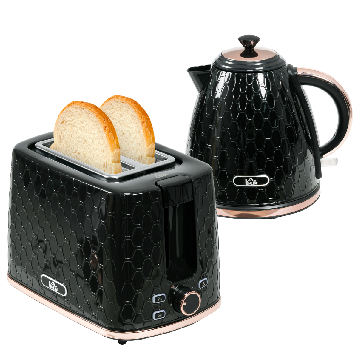 HOMCOM 1.7L Kettle & 2-Slice Toaster Set Fast Boil Auto Pop-Up Black