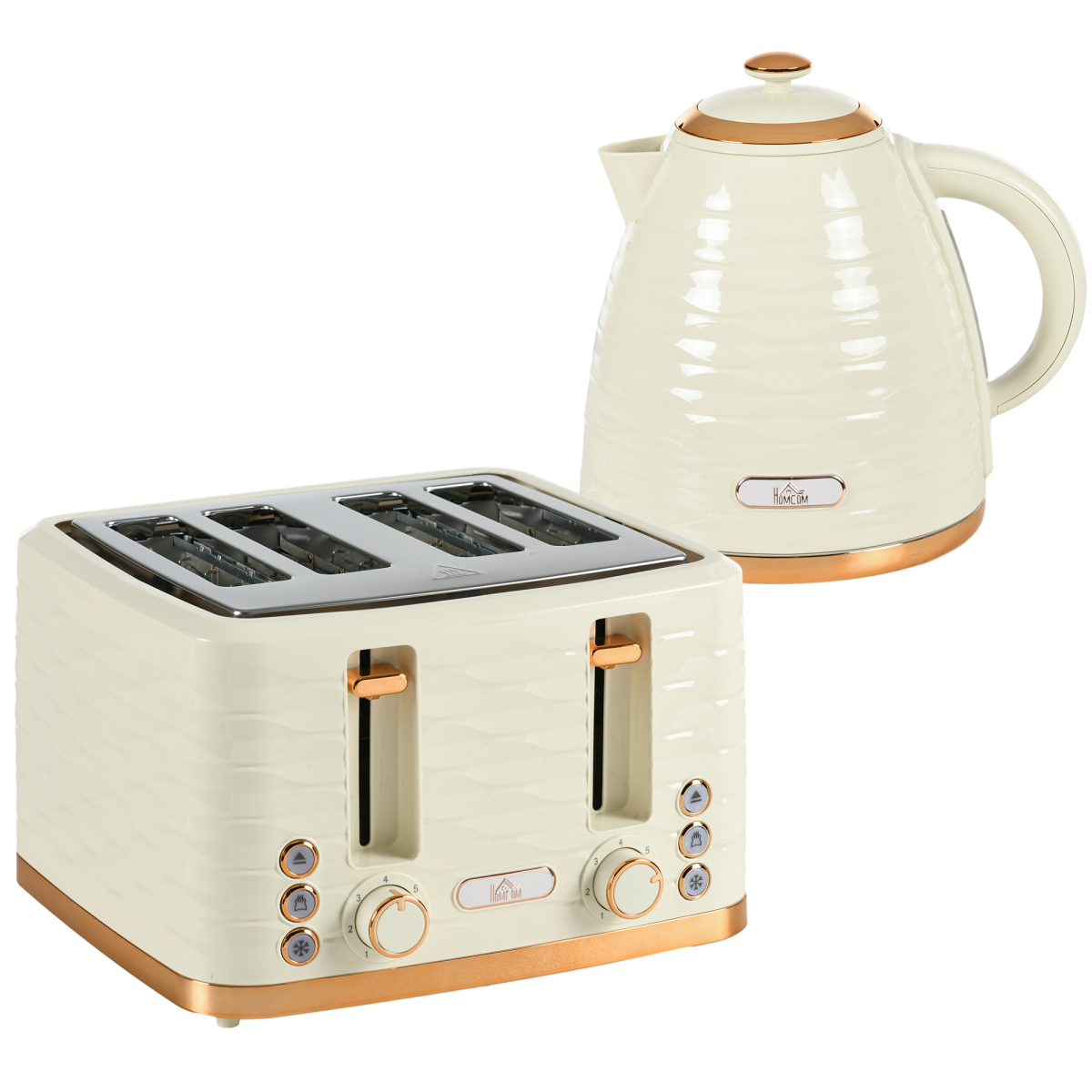 HOMCOM 1.7L Rapid Boil Kettle & 4-Slice Toaster Set, Beige, Safety & Browning