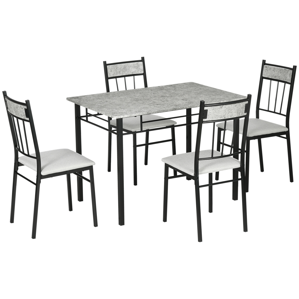 HOMCOM 5-Piece Dining Table Set 4 Chairs Marble-Effect, Padded Seats, Light Grey