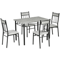 HOMCOM 5-Piece Dining Table Set 4 Chairs Marble-Effect, Padded Seats, Light Grey