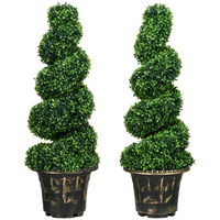 HOMCOM Set of 2 Artificial Boxwood Topiary Spiral Trees in Pots, 90cm
