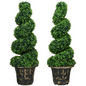HOMCOM Set of 2 Artificial Boxwood Topiary Spiral Trees in Pots, 90cm