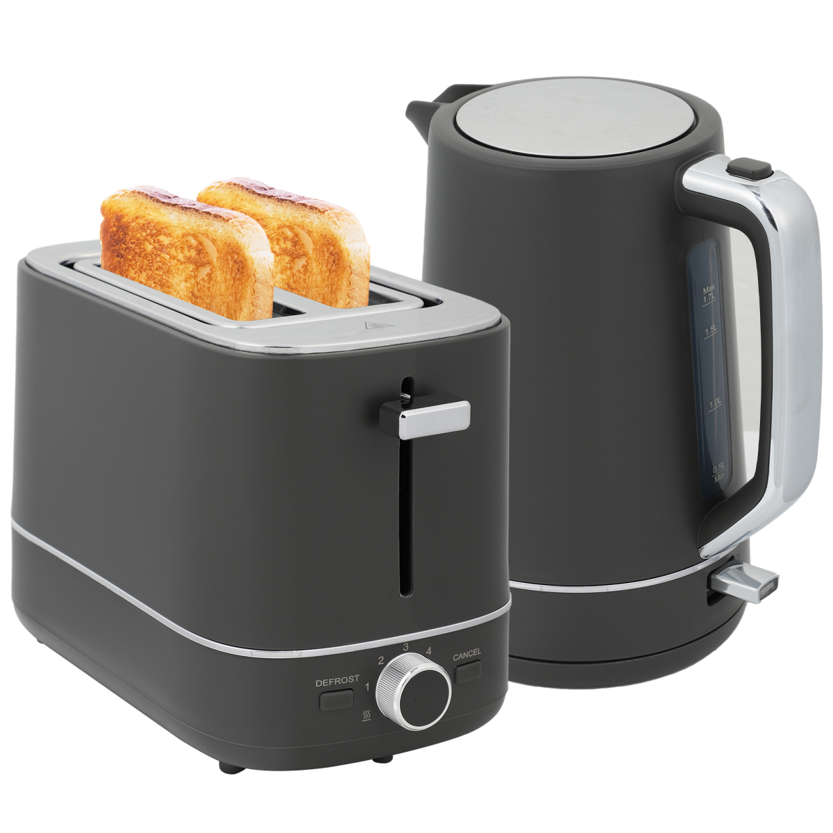 HOMCOM 1.7L 3000W Electric Kettle & 2-Slice Toaster Set Grey Auto Shut-Off