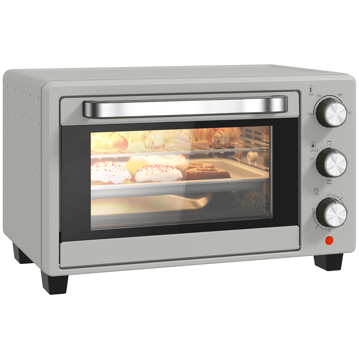 HOMCOM 21L Mini Electric Oven Grill, Adjustable Temp 100-230°C, 1400W Silver