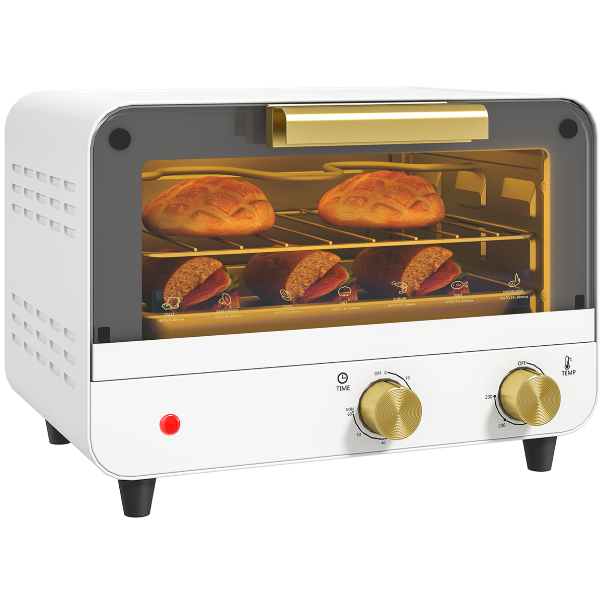 HOMCOM 12L Mini Toaster Oven 750W Countertop, Glass Door, White