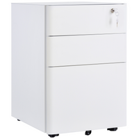 3 Drawer Metal Filing Cabinet Lockable 4 Wheels Compact Under Desk White