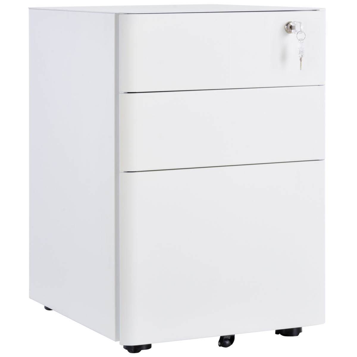 3 Drawer Metal Filing Cabinet Lockable 4 Wheels Compact Under Desk White