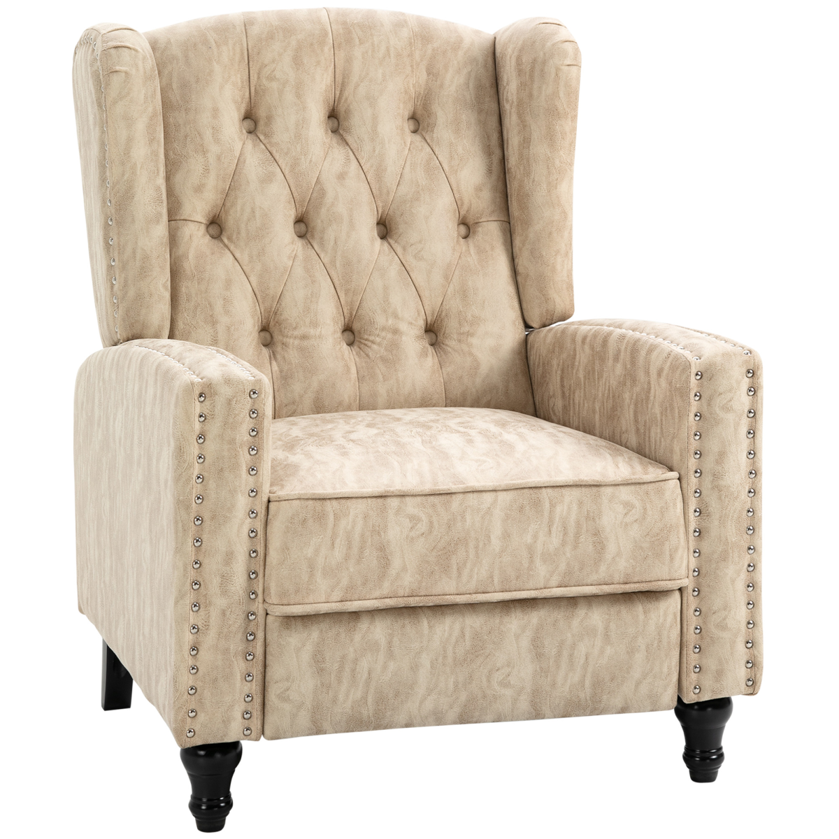 HOMCOM Beige Marble Effect Manual Reclining Armchair Footrest Nailhead Studs 150kg
