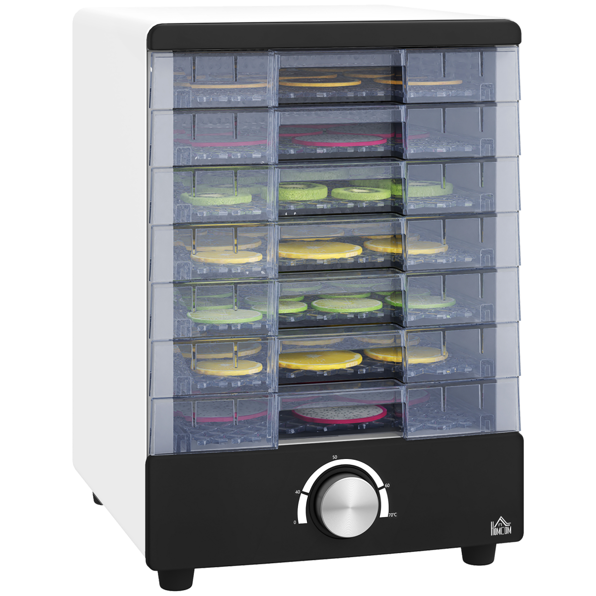 HOMCOM Food Dehydrator 7 Tray Stainless Steel Hot Air Dryer 40-70°C Fruit Meat White