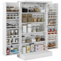 HOMCOM White Kitchen Cupboard Double Doors 5-Tier Shelf 12 Spice Racks