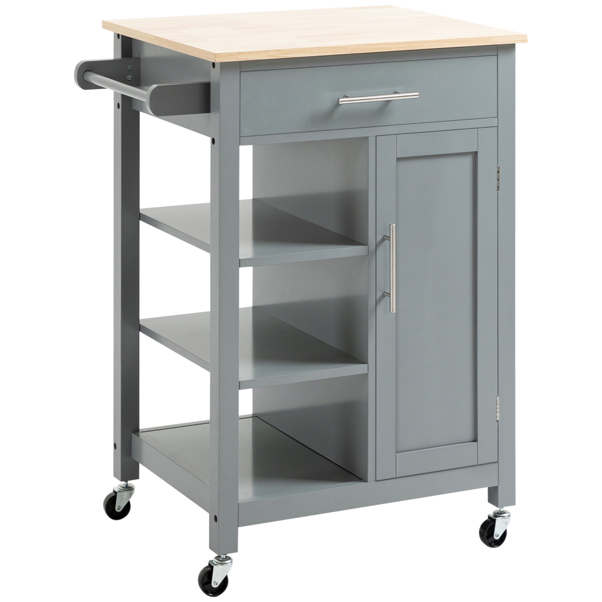 Kitchen Trolley Utility Cart on Wheels Grey with Drawer & Open Shelf Storage