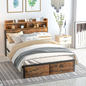 HOMCOM 4.8FT Double Bed Frame with Storage Headboard and Under Bed Storage